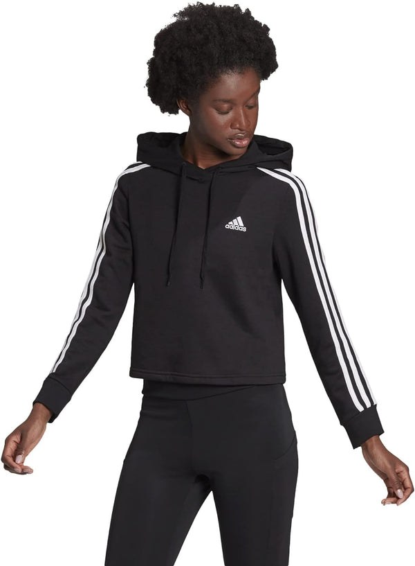Adidas Women Essentials 3 Stripes Cropped Hoodie Black White Large