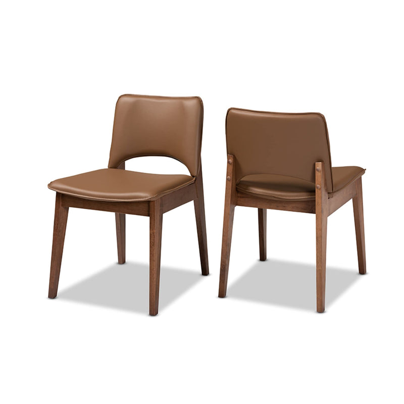 Baxton Studio Afton Mid-century Modern Faux Leather & Walnut Dining Chair Set