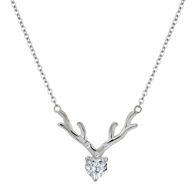 Giva 925 Sterling Silver Deer Antler Stone Heart Necklace 16 Plus 1.5 Extender