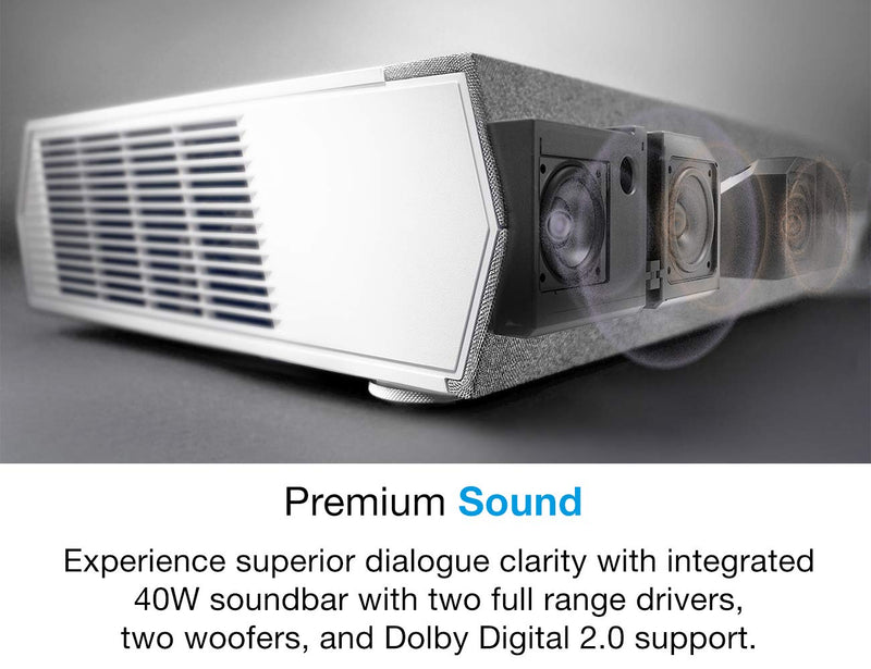 Optoma CinemaX P2 4K UHD Laser Projector with Smart Features and Soundbar