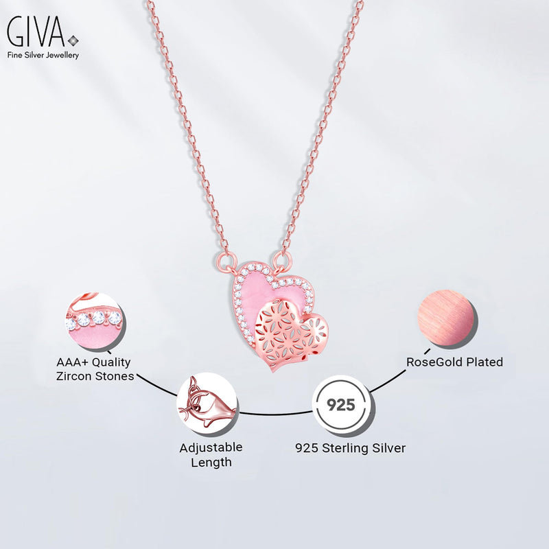 GIVA 925 Sterling Silver Hypoallergenic Rose Gold Dual Heartbeat Necklace