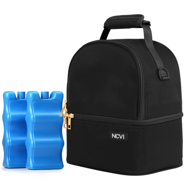 NCVI Breastmilk Cooler Bag with 2 Ice Pack Breast Pump Bag Picnic Black