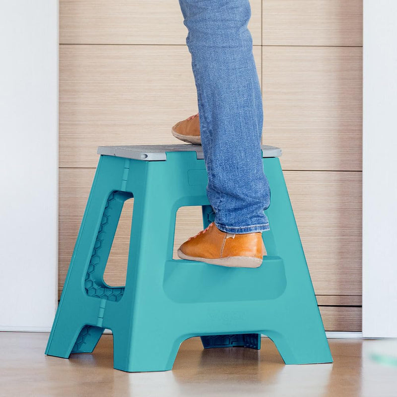 Turquoise Vigar Lightweight Non-Slip 16-Inch Foldable Step Stool