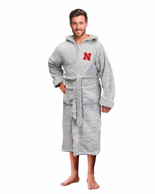 Nebraska Cornhuskers Plush Hooded Sherpa Bath Robe - Gray 26" x 47"