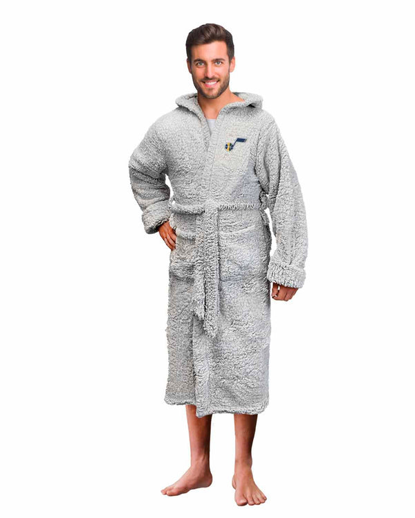 Utah Jazz Plush Hooded Robe with Pockets - Gray Adult One Size