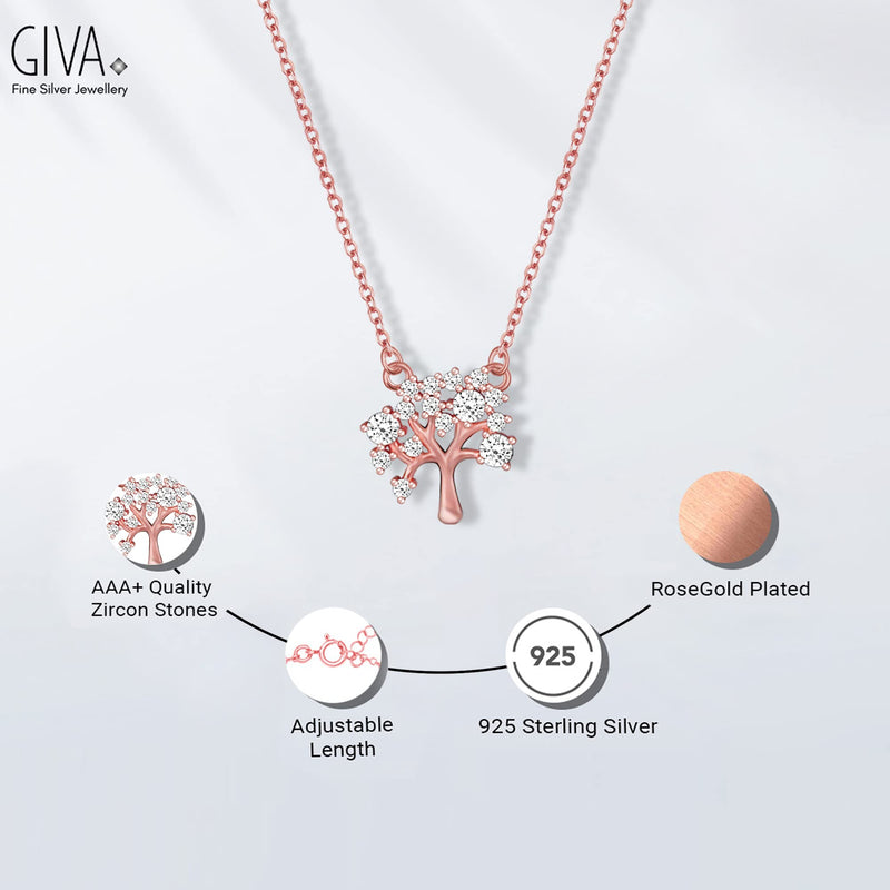 Giva 925 Sterling Silver Hypoallergenic Rose Gold Tree of Life Necklace