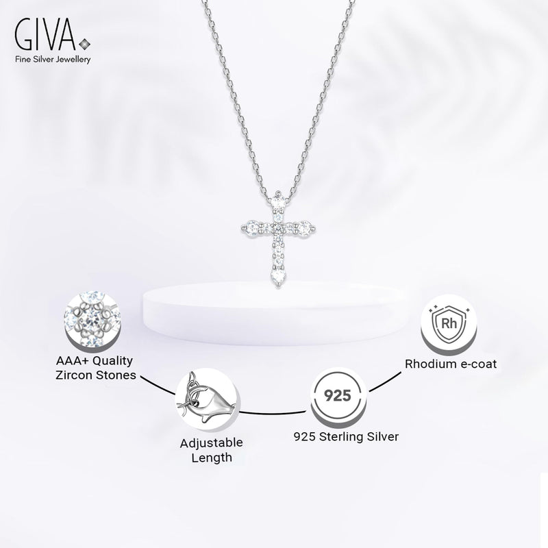 GIVA 925 Sterling Silver Hypoallergenic Holy Cross Pendant with Link Chain