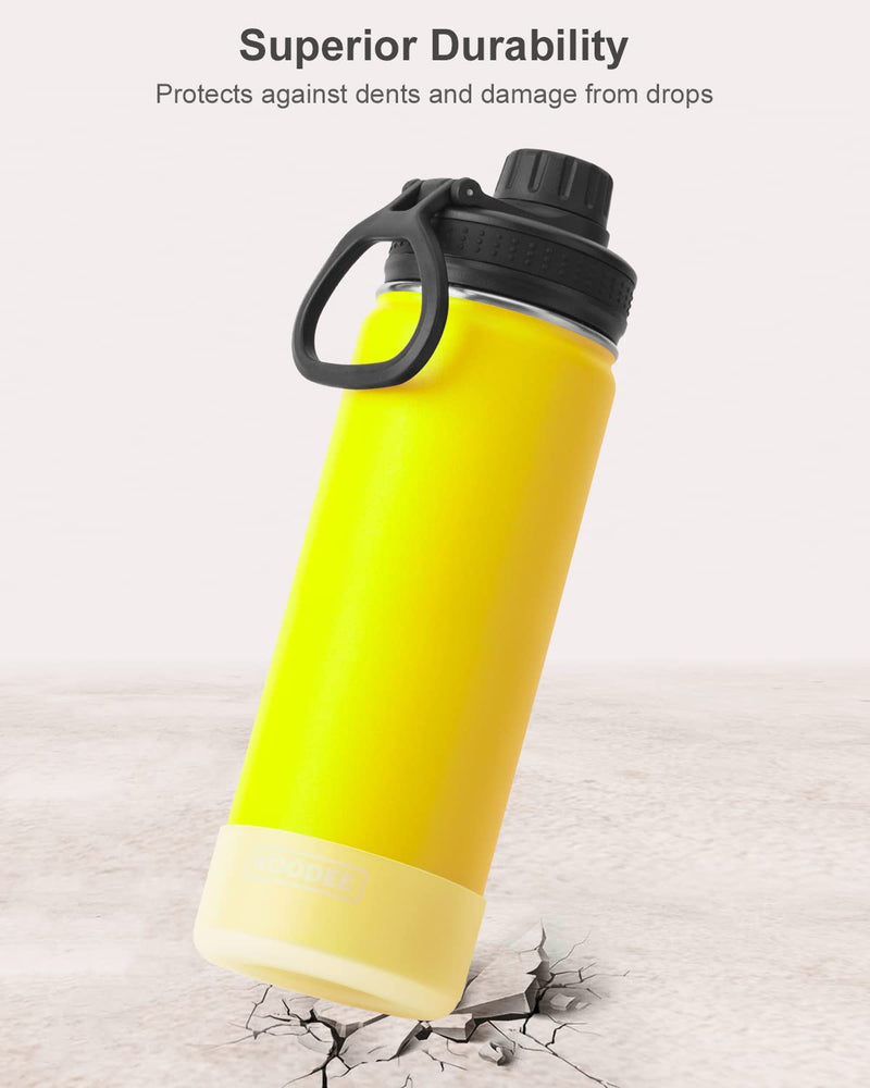 Koodee 22 Oz Insulated Water Bottle Stainless Steel Wide Mouth Spout Lid Yellow