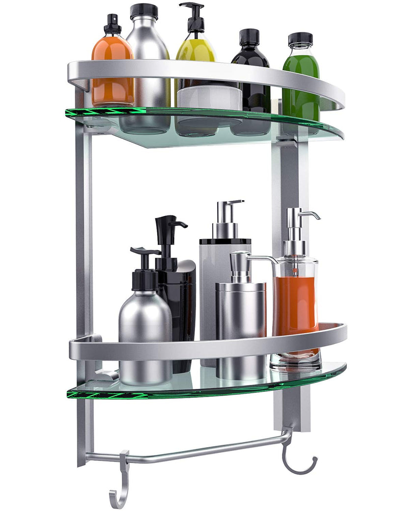 Vdomus 2 Tier Glass Corner Shelf Bathroom Shower Organizer With Towel Bar