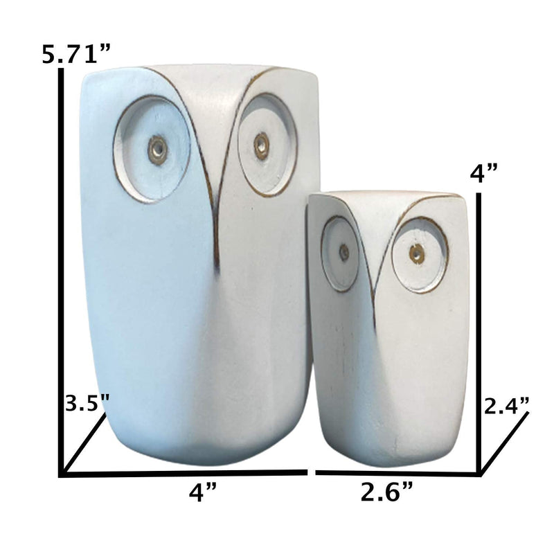 Set of 2 White Resin Owl Decor Statues - 5.75 & 4 Inches