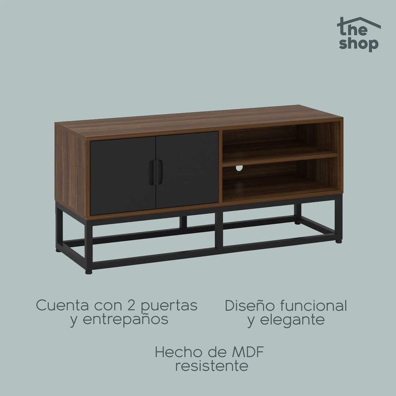 Modern TV furniture inhabits The Shop - 2 doors and Entrapaños - Monarch Entertainment Center - Manufactured in MDF - Metal Base - Ideal to decorate your room - Resistant and Durable Material