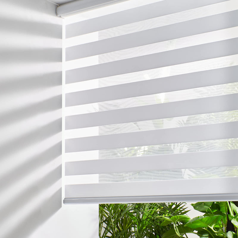 White Cordless Zebra Blinds 58" W x 72" H - Dual Layer Light Control