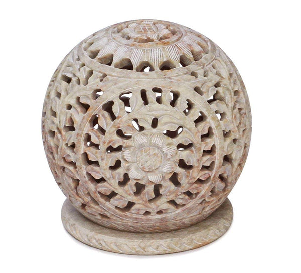 Intricate Soapstone Tealight Holder Floral Lantern