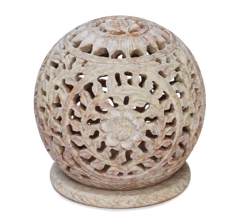 Intricate Soapstone Tealight Holder Floral Lantern