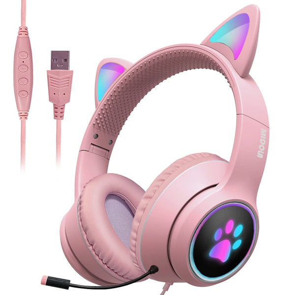 Pink Cat Ear LED Headset with 7.1 Surround Sound & Mic