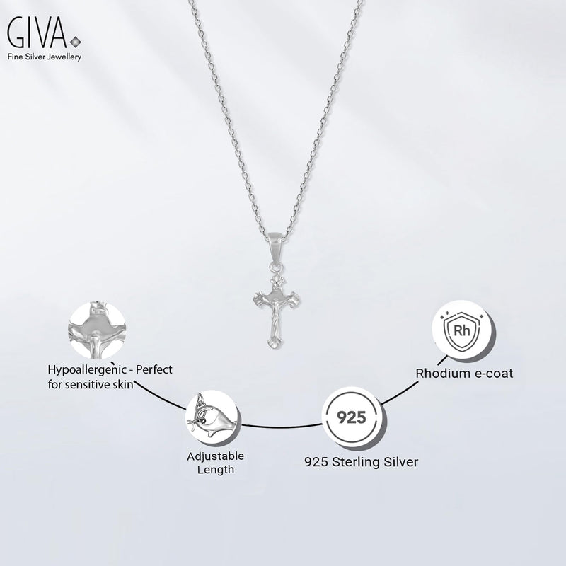 GIVA 925 Sterling Silver Hypoallergenic Striped Cross Pendant with Men's Link Chain