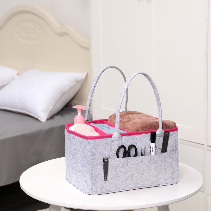Pink and Grey Baby Diaper Caddy Organizer Storage Tote Bag