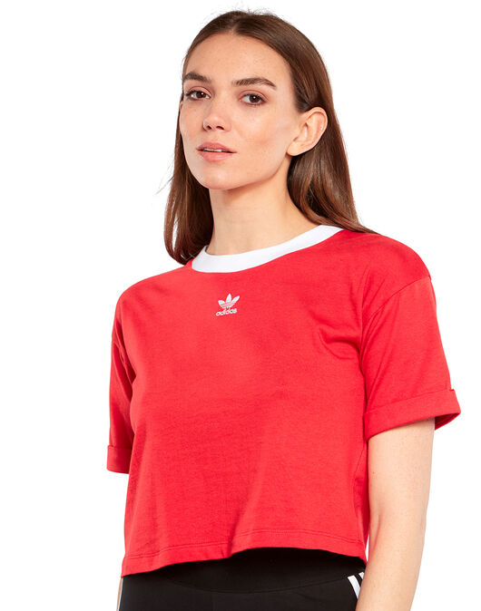 Adidas Originals Womens Cropped T Shirt Red Large