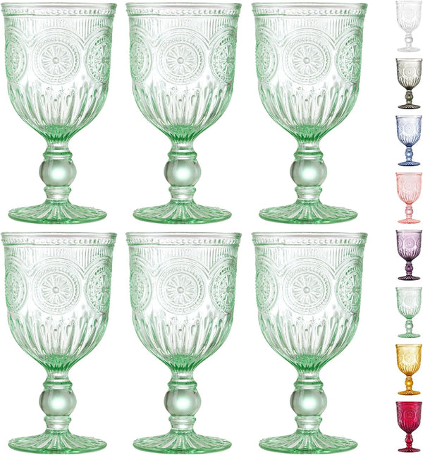 Yungala Green Wine Glasses Set Of 6 Green Goblets For Lovers Of Green Glassware Or Colored Glassware That Is Dishwasher Safe, Sturdy And Durable Color Green Size 6pcs