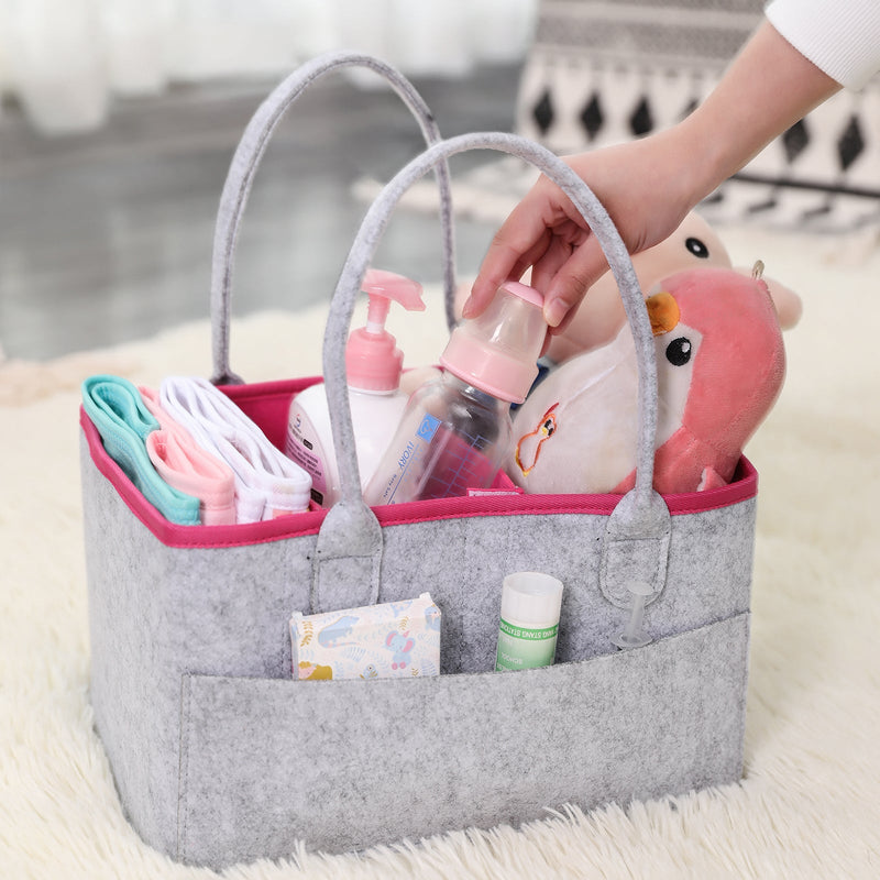 Pink and Grey Baby Diaper Caddy Organizer Storage Tote Bag