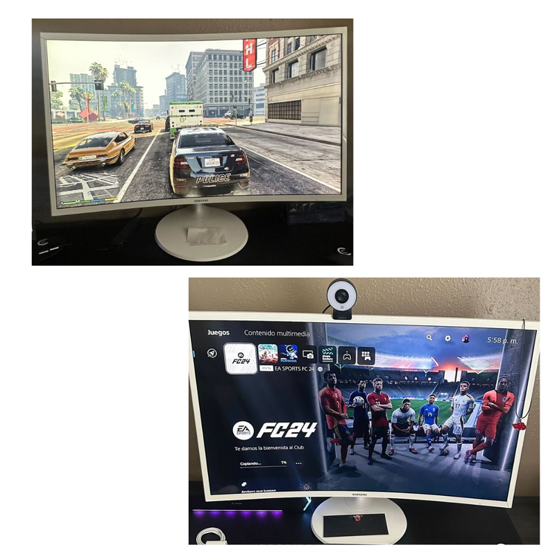 SAMSUNG 32" Curved Monitor + Papalook 2K/1080P Webcam + LENRUE G11 Computer Speakers + Elite Pro Q300 Wireless Controller