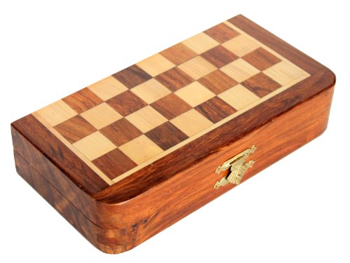 Magnetic Wooden Chess Set with Crafted Pieces, 7" x 7"