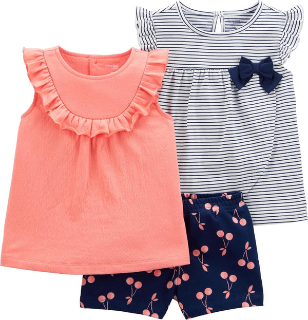 Carter's Baby Girls 3 Piece Playwear Set Navy Stripe Cherry 3T