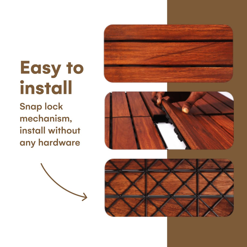 Flybold Teak Wood Interlocking Deck Tiles 12x12 Inch 10 pcs