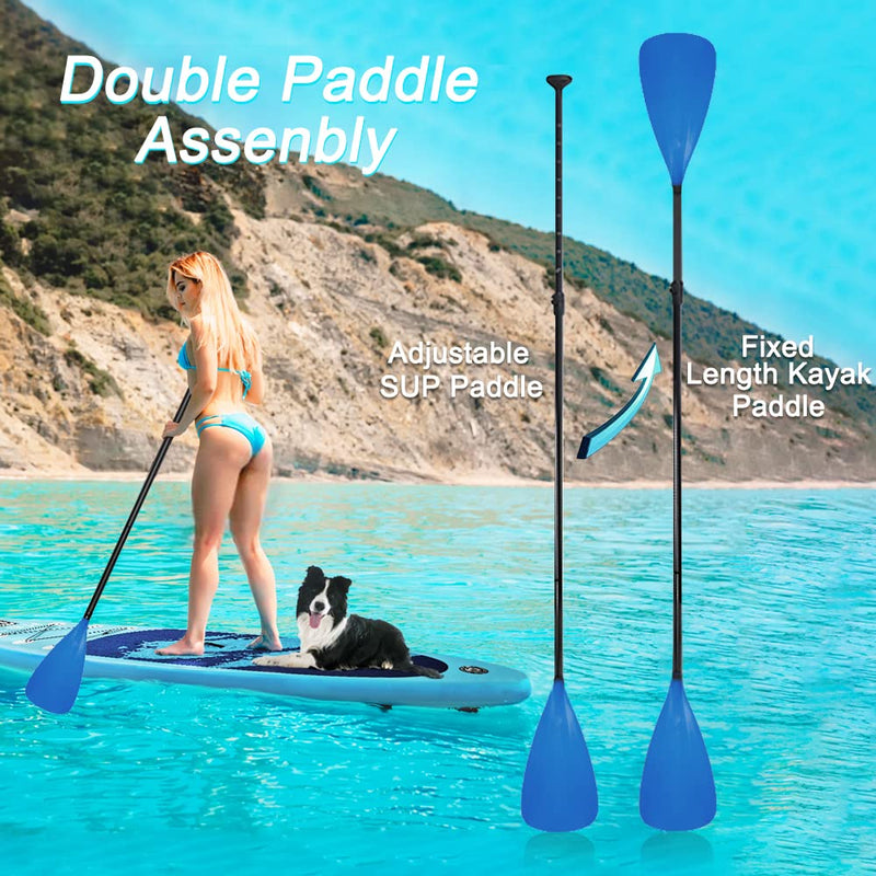 LBW Double-Blade Adjustable SUP Kayak Paddle - Blue 4-Piece