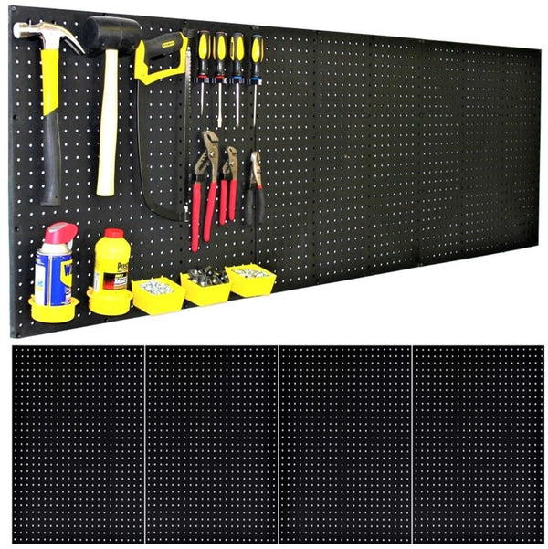 Black Wall Pegboard Organizer Kit 96” with Hooks and Bins