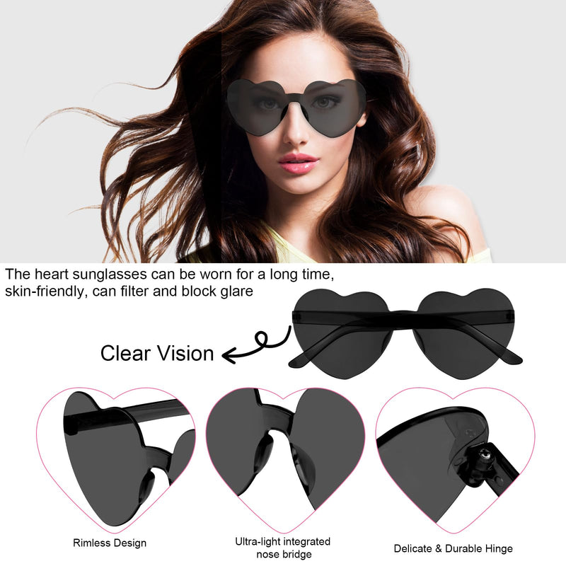 Nachlynn 12 Pairs Rimless Black Heart Sunglasses for Women Party Favors