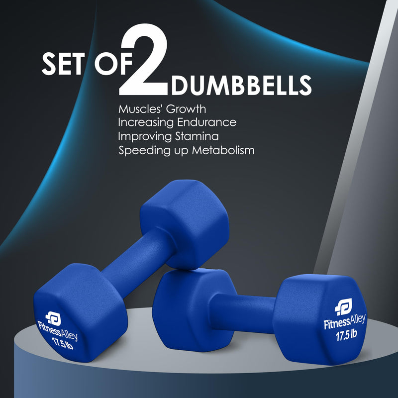 Fitness Alley 17.5lb Hex Neoprene Dumbbells Non Slip Hand Weights Pair Blue