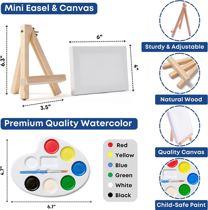 Kids Mini Canvas and Easel Art Set - 12 Pack with Watercolors