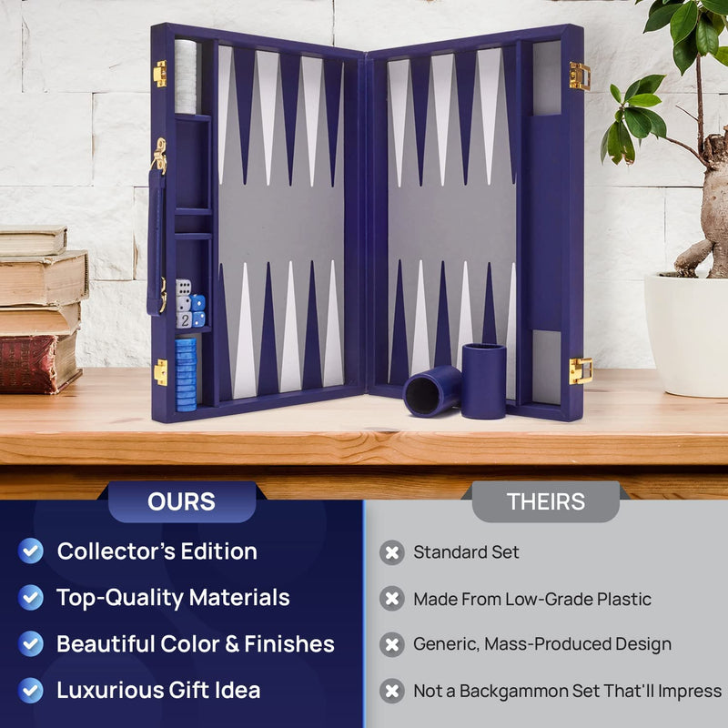 Deluxe 15-Inch Navy Backgammon Set with Accessories