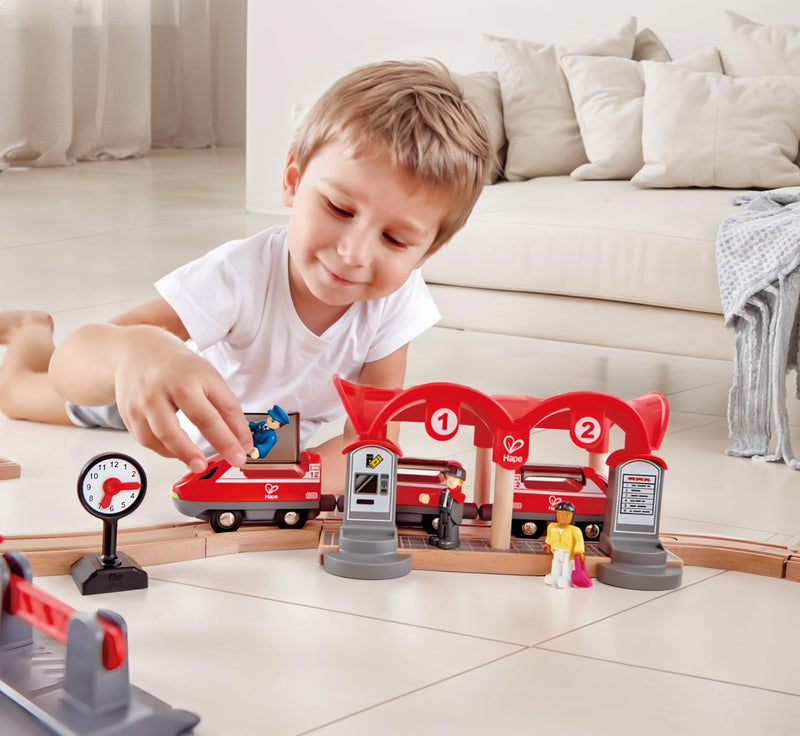 Hape Wooden City Train Set - 51 Piece Playset for Kids 3 and Up