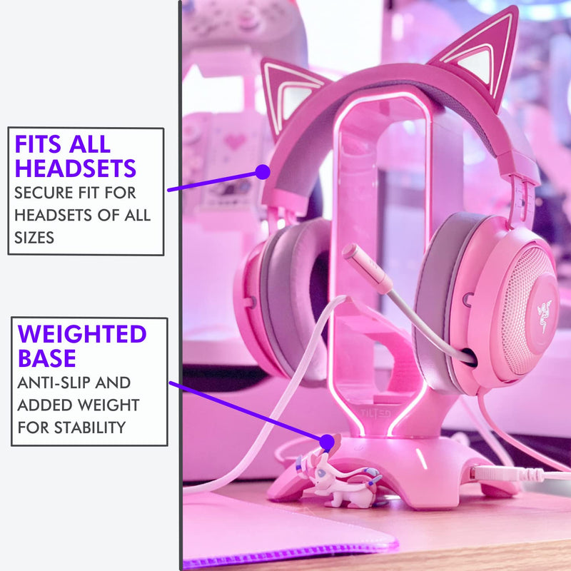 Tilted Nation RGB Headset Stand with USB 3.0 Hub, Pink