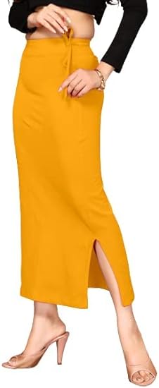 Saree Shapewear Petticoat  Adjustable Drawstring Waist Mustard Yellow Small