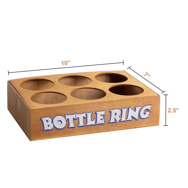 Ring Toss Bottle Carnival Game, 6 Plastic Bottles Targets and 24 Throw Rings, and a Wooden Base Box, Great for all Occasions and Events, Summer Backyard Fun, Holidays, Beach, Party Activities