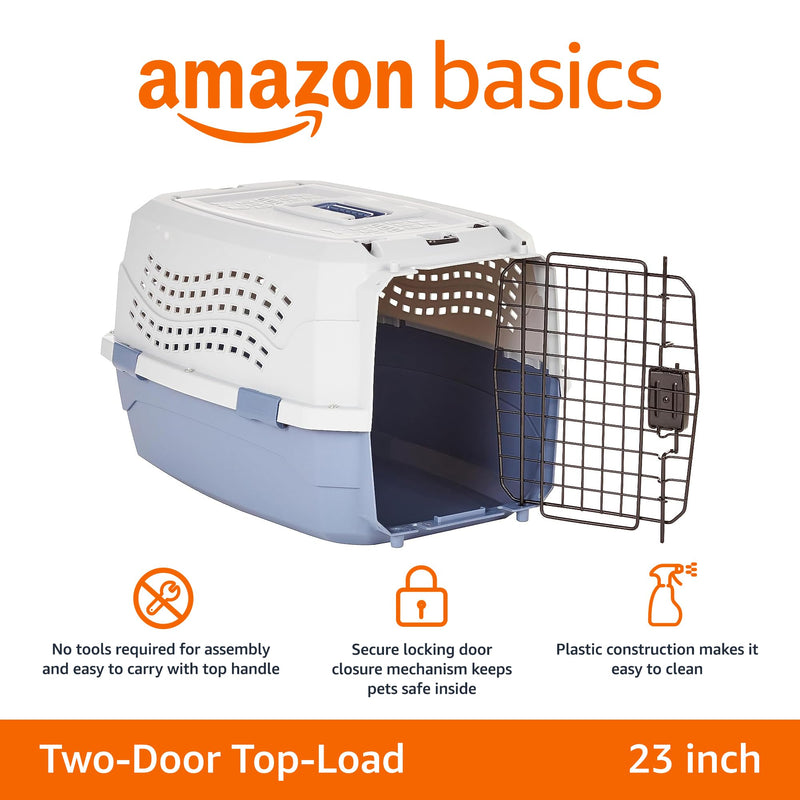 Amazon Basics Gray & Blue Pet Carrier with 2 Doors