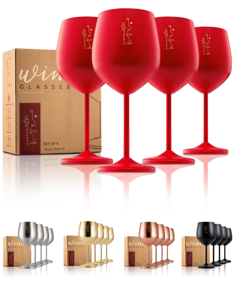 Gusto Nostro Red Stainless Steel Wine Glasses 18 Oz Set of 4