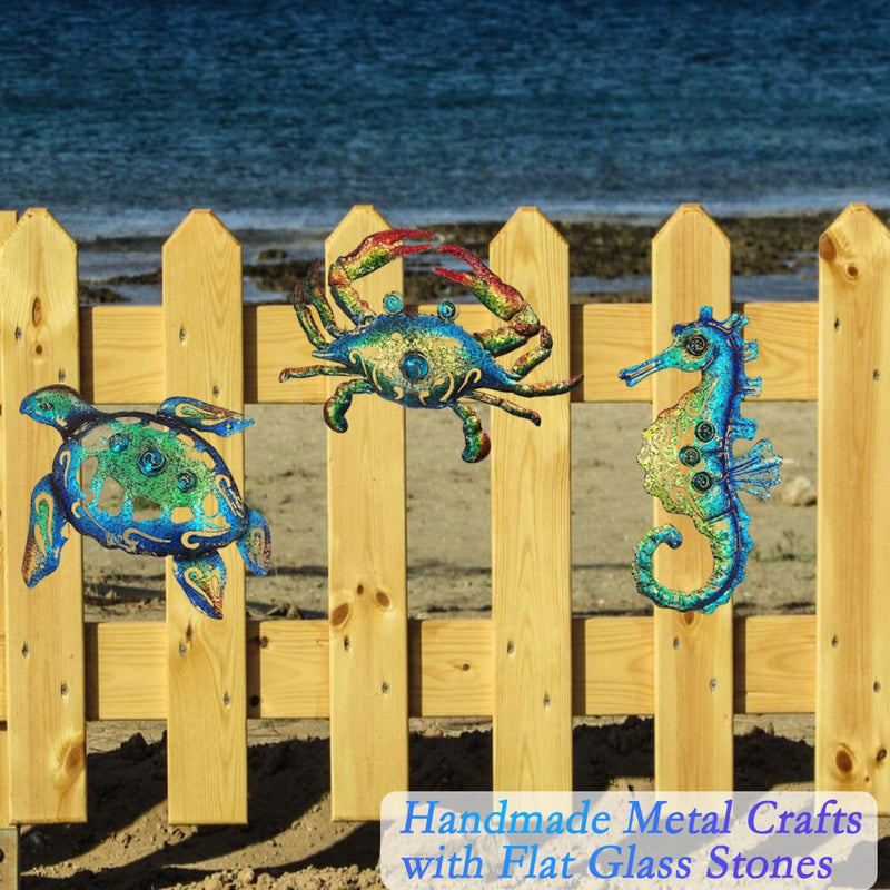 Weibefee Metal Sea Turtle Seahorse Crab Beach Themed Bathroom Wall Art Decor