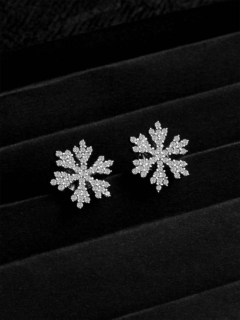 Giva 925 Sterling Silver Hypoallergenic Zirconia Stone Snowflake Stud Earrings