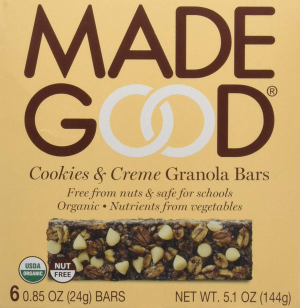 MadeGood Cookies & Crème Granola Bars 6 Healthy Snack Bars 0.85oz Each