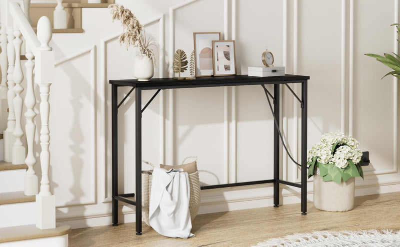 GAOMON Narrow Sofa Table, Console Table with Power Outlets & USB Ports, Black 39.4" Industrial Entryway Table, Behind Couch Table for Hallway, Living Room, Bedroom, Foyer