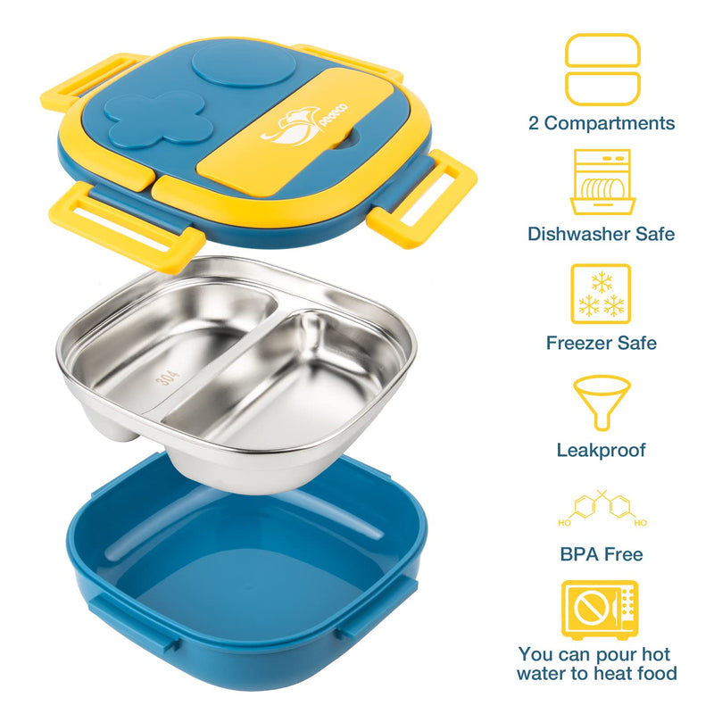 Pedeco Small Stainless Steel Kid Bento Box 2 Compartments Leak Bpa Free Blue