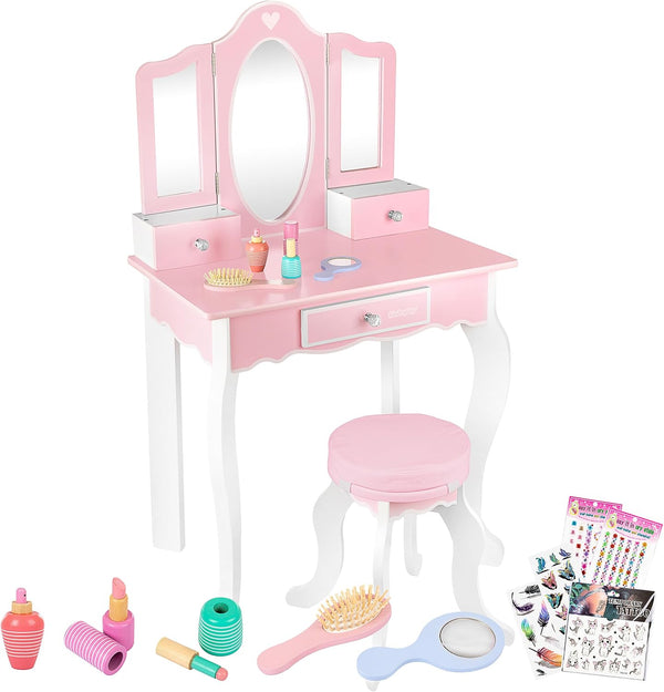 Green Series Kinderplay Kids Vanity Set With Mirror & Stool Pink Ages 4 to 9