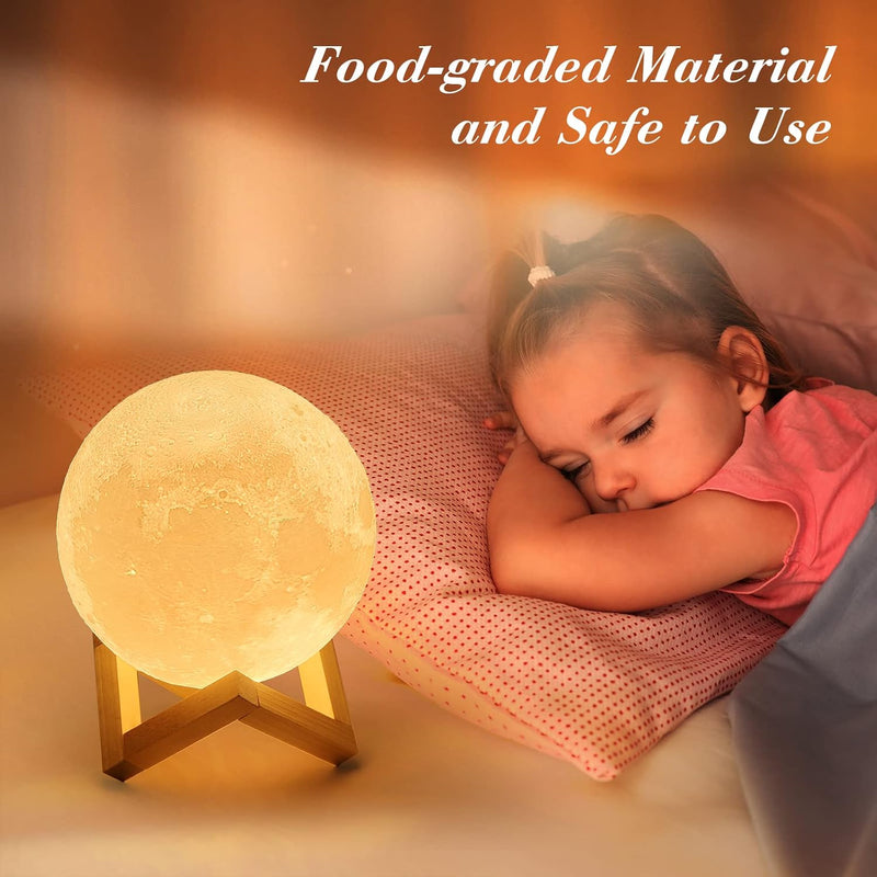 Mydethun 3D Moon Lamp with Wooden Base - Touch Control LED Night Light 4.7"