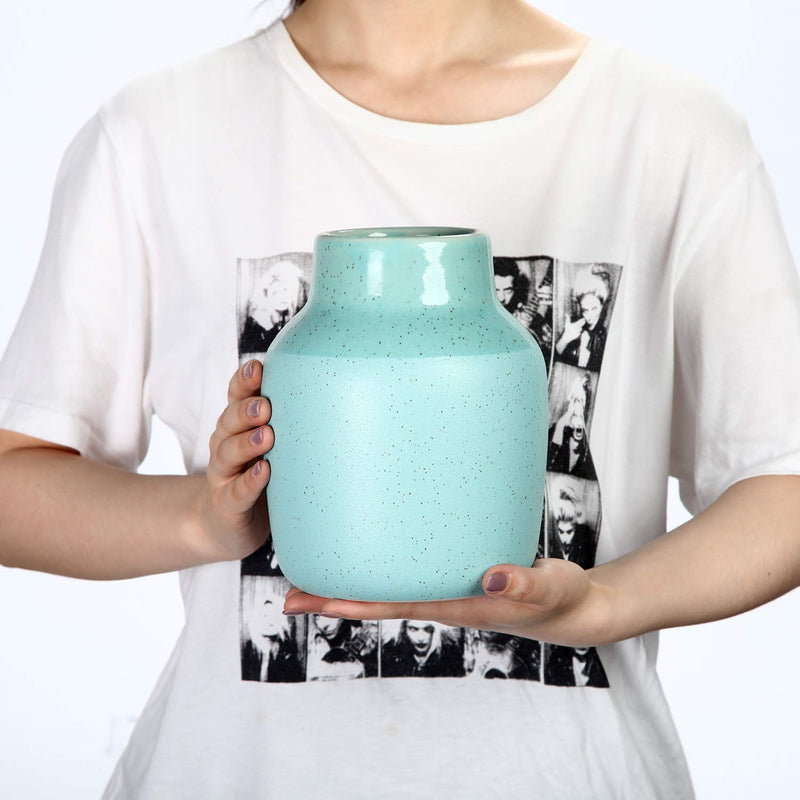 Teal Ceramic Vase for Modern Home Decor, 7.5" Height