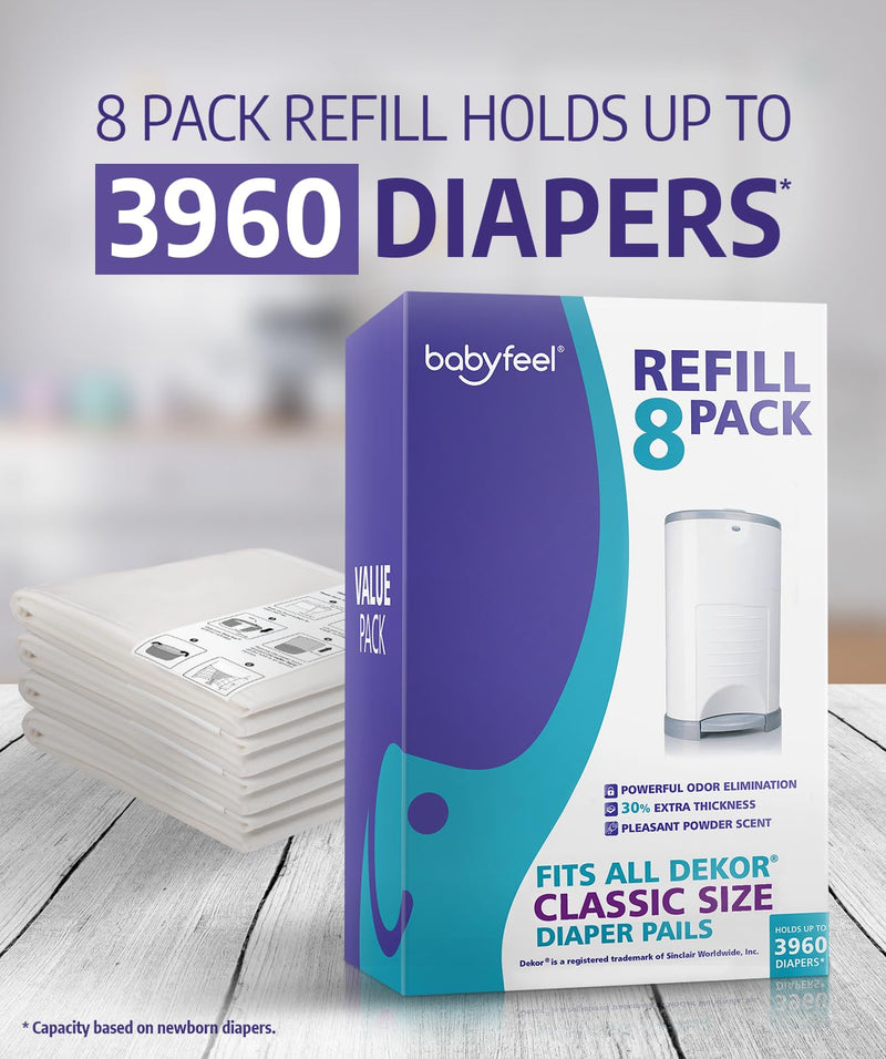 Babyfeel Diaper Pail Refills Compatible with Dekor Classic 8 Pack