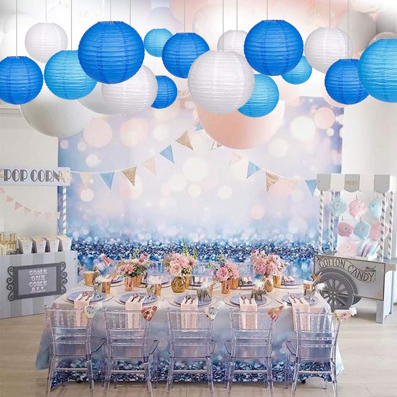 Zilue Blue/White Hanging Paper Lantern Set - 24pcs Party Decor